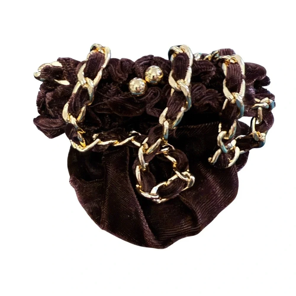 Saks‎ Fifth Avenue Italian Velvet Evening Bag Brown Gold Chain Vintage 1960s-70s